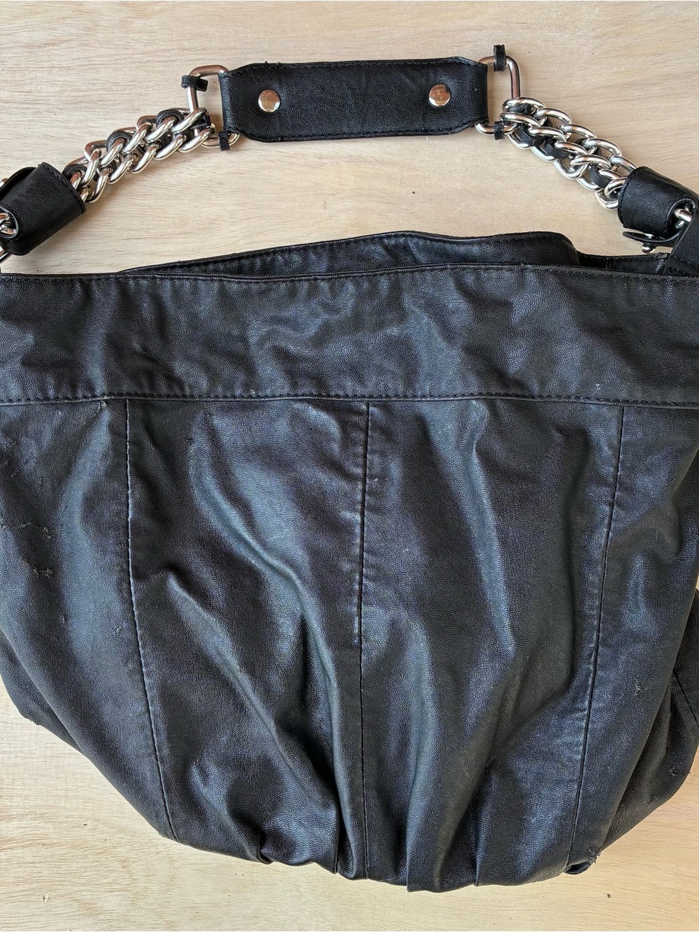 Zara Interlocking Enclosure Slochy Leather Tote Bag Black Chain Handle - Picture 5 of 11